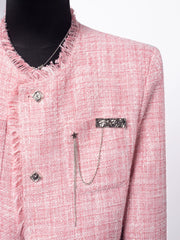 Frayed Trim Cropped Tweed Jacke