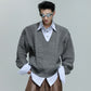 【25s Oct.】Shirt-paneled Button-down V-neck Sweater