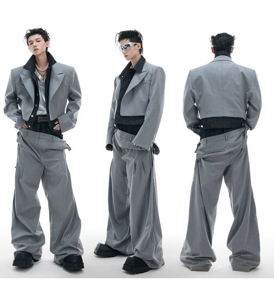 【25s Jun.】Striped Denim Blazer Two-Piece Set