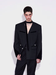 【26s Apr.】Deconstructed Stripe Panel V-Neck Tailored Jacket