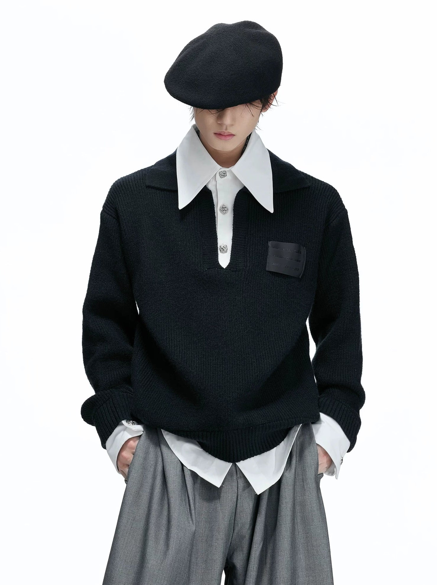 Layered Shirt Knit Sweater