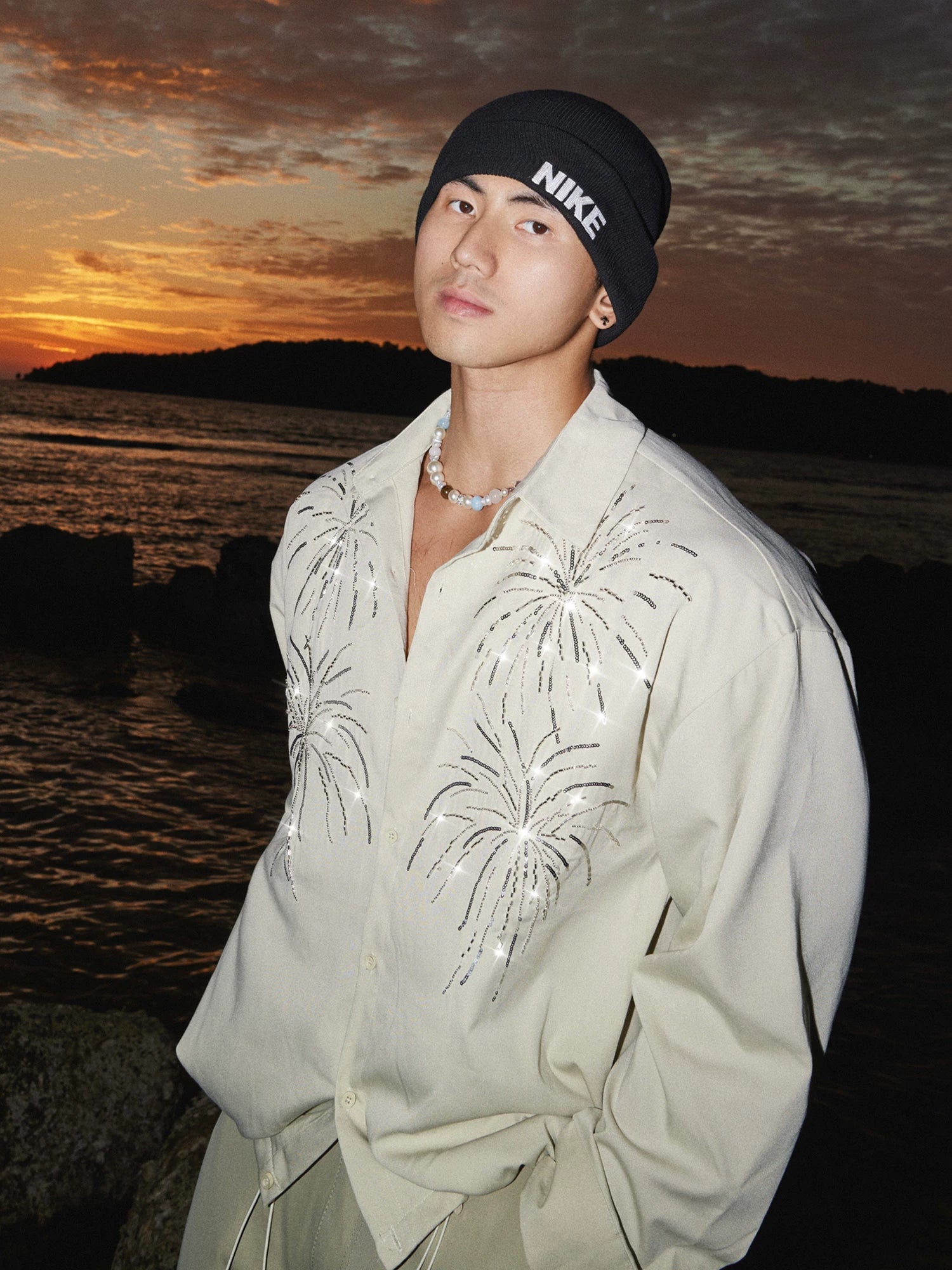 【26s Jan.】Beaded Firework Drawstring Long-Sleeve Shirt