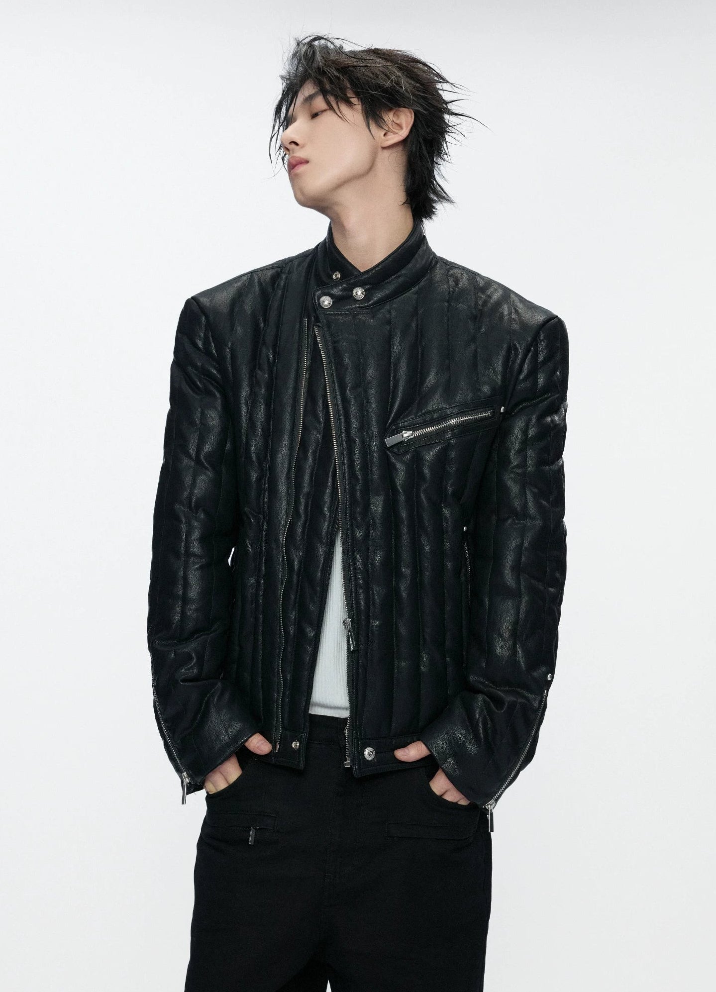Asymmetric Zip Down Moto Jacket
