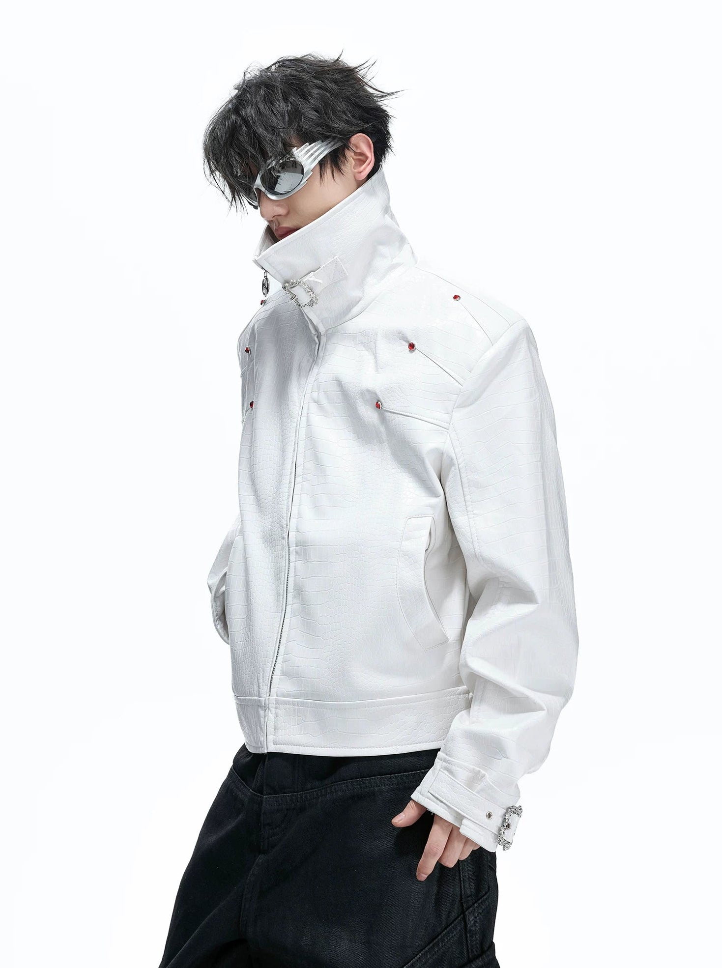 Crocodile Texture Stand Collar Jacket