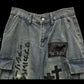 【25s Aug.】Distressed Patchwork Wide-Leg Jeans in Dark Aesthetic