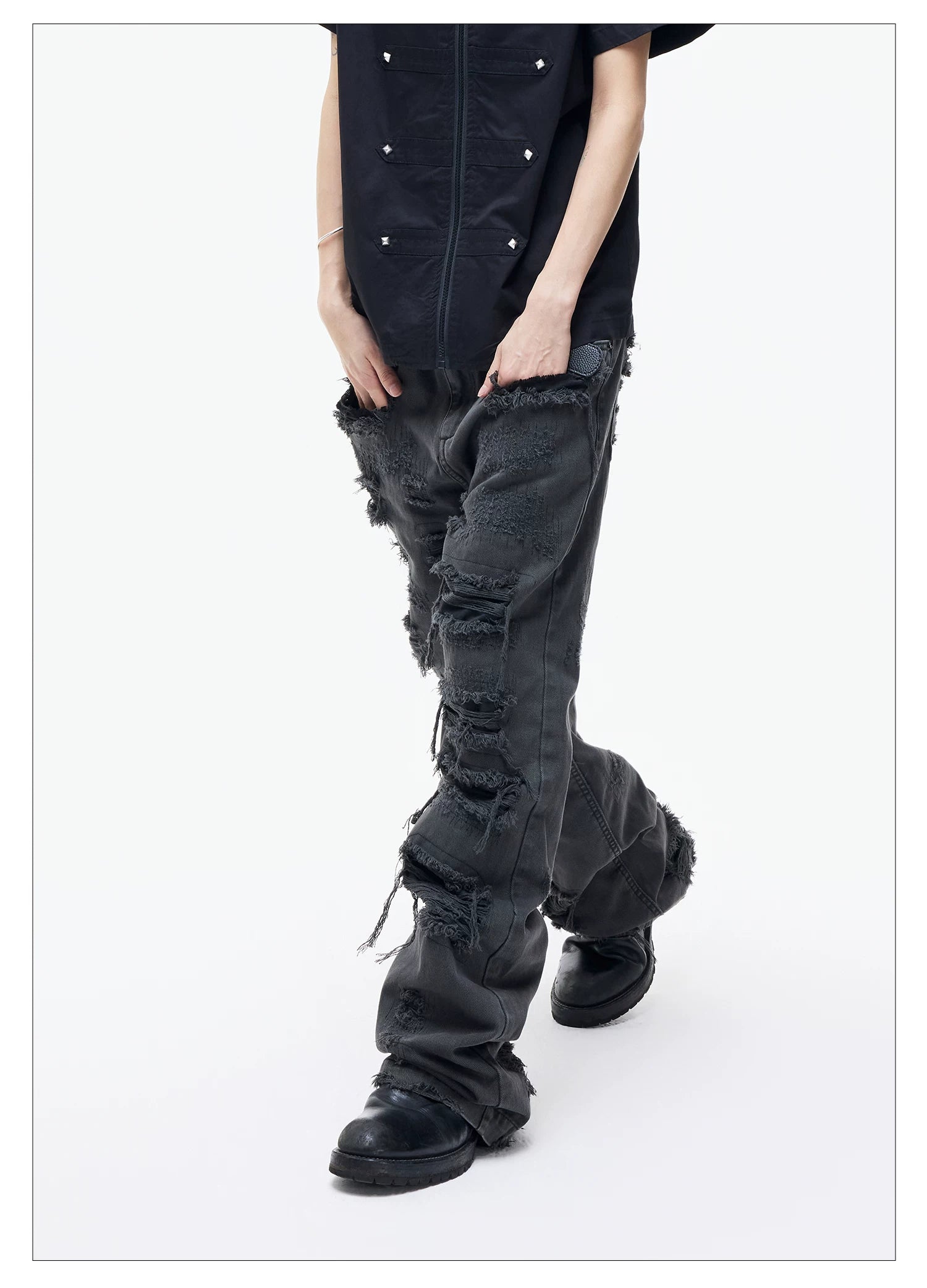 Distressed Raw Hem Slim Straight Jeans