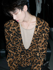 Leopard Texture Layered V-Neck Tee