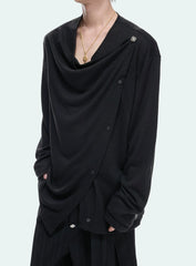 Textured Asymmetric Button Long Sleeve Top