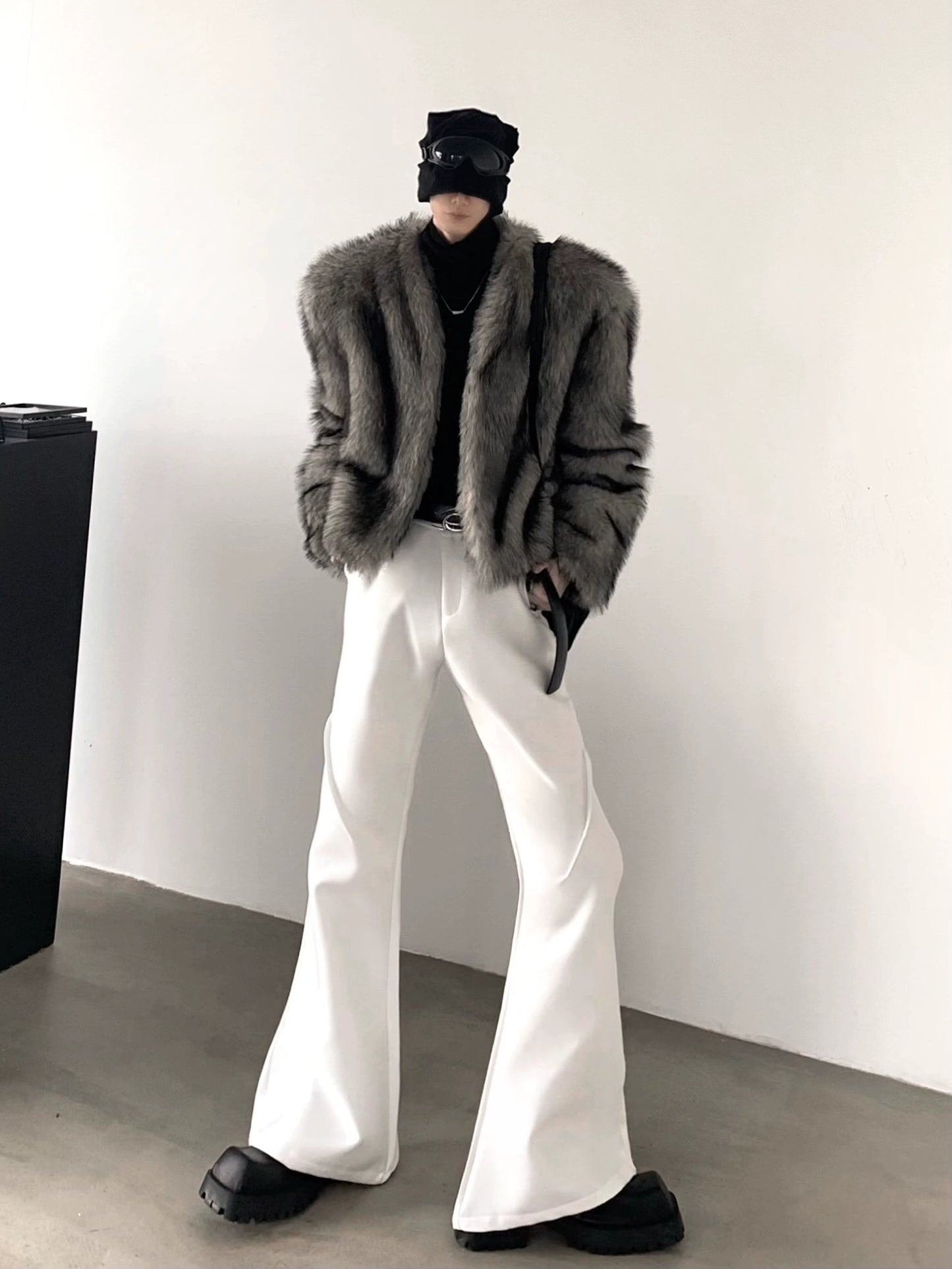 【25s Oct.】Stylish Grey Faux Fox Fur Jacket