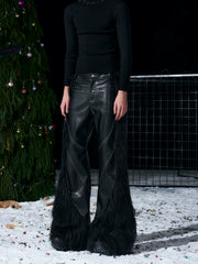 【26s Jan.】Deconstructed Fur Patchwork Flared Leather Pants
