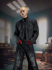 【25s Oct.】Dark Deconstructed Patchwork Leather Jacket