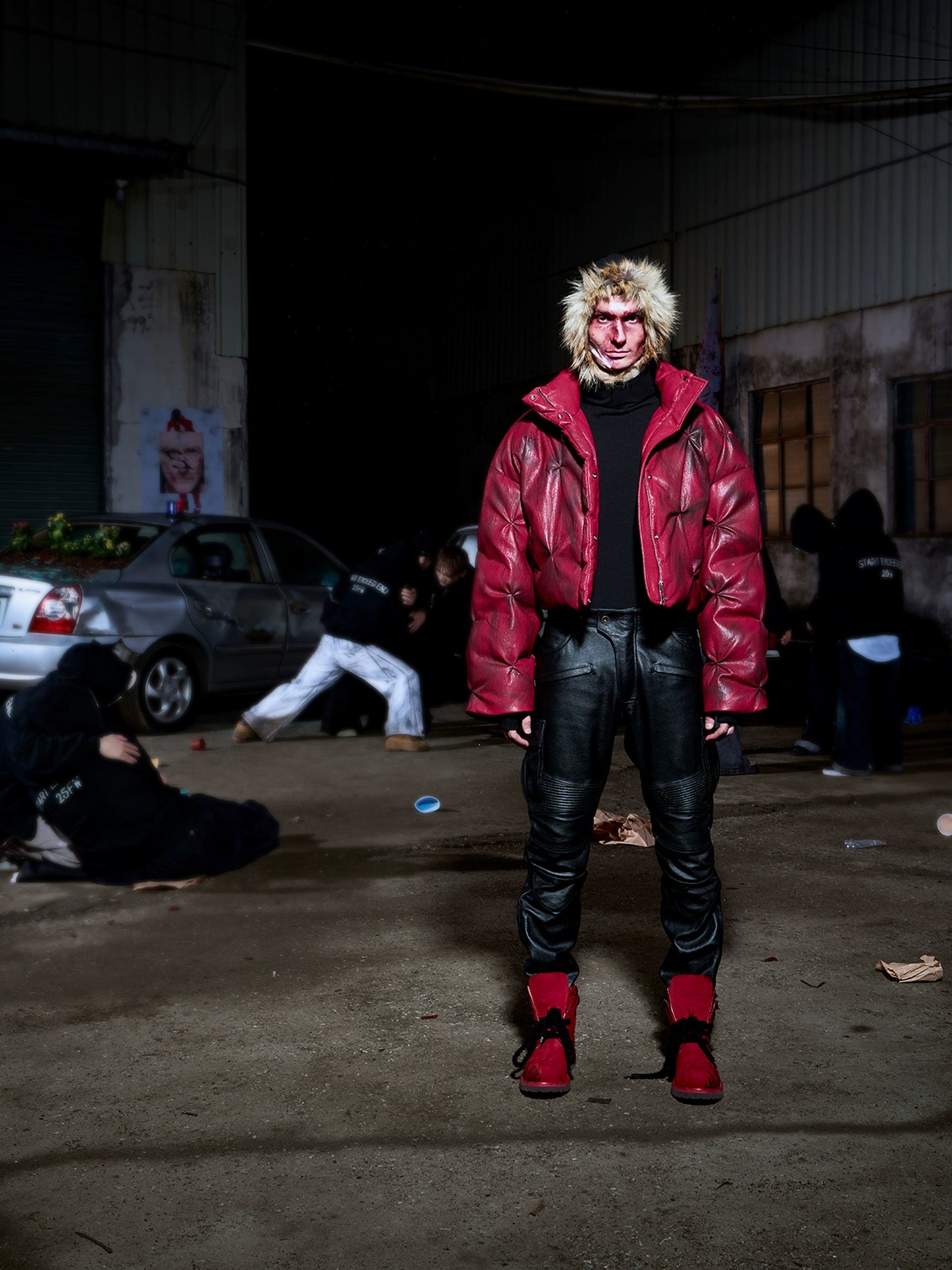 【25s Nov.】Spray-painted Pleated PU Leather Cotton Coat