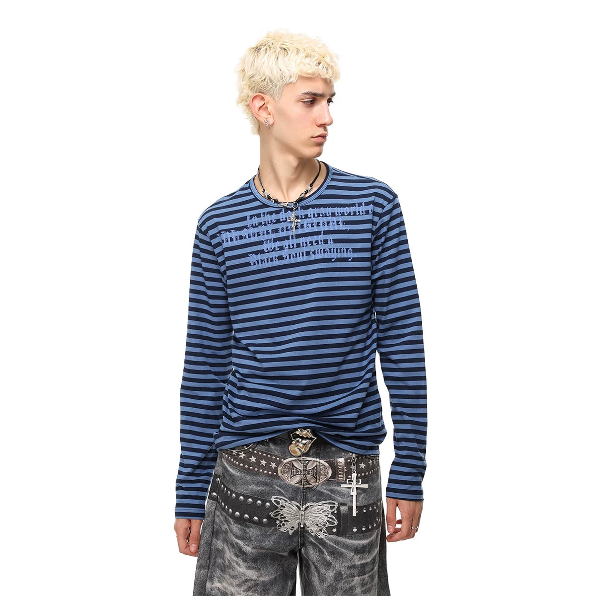 Gothic Letter Striped Long Sleeve Tee