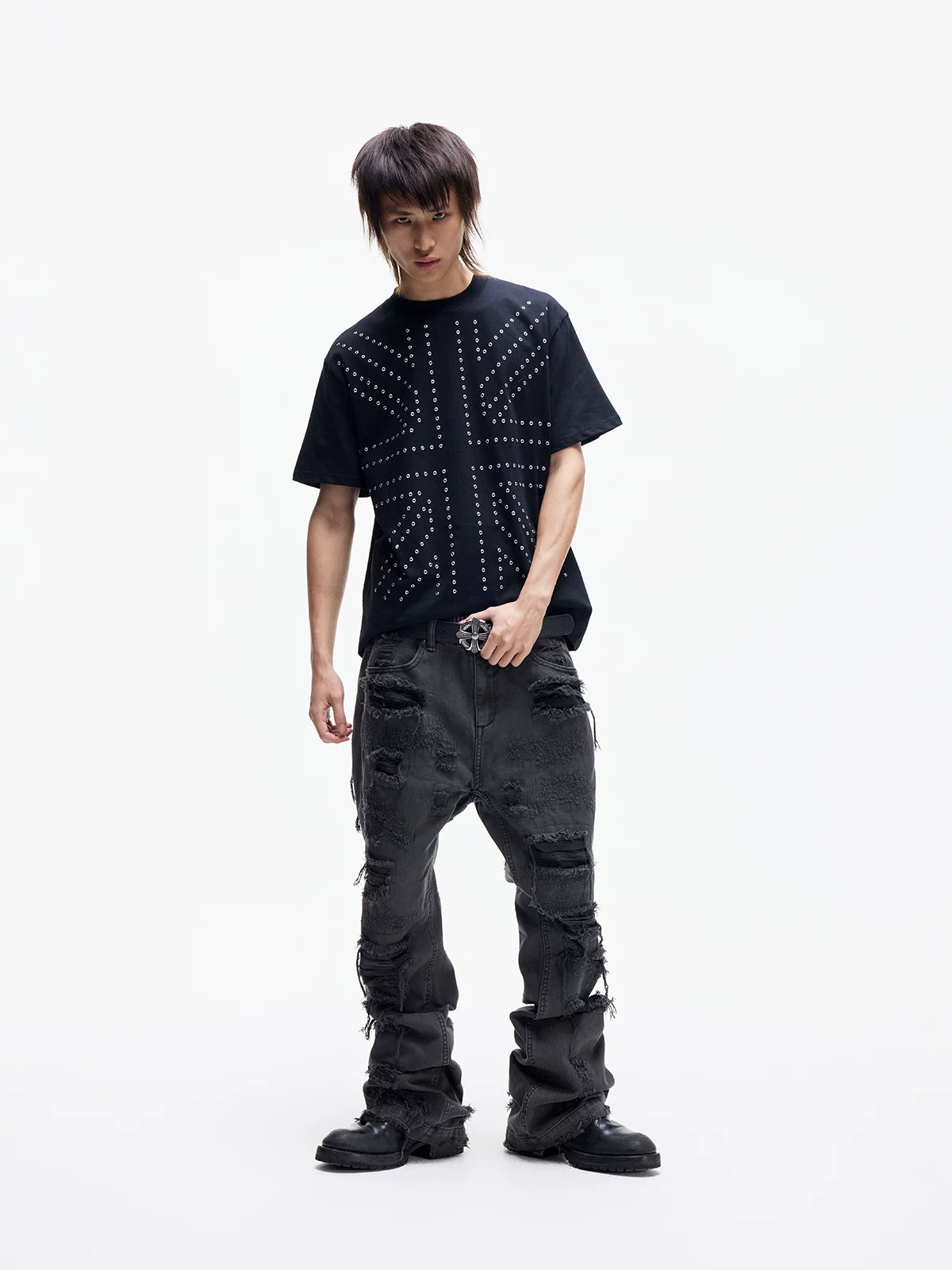 Distressed Raw Hem Slim Straight Jeans