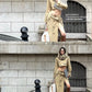 Elegant Khaki Short Trench Coat + Skirt Set