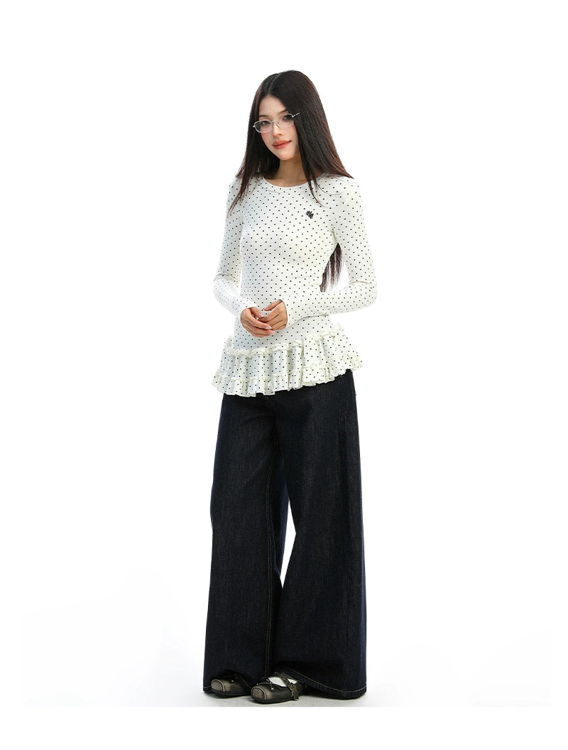 【25s Dec.】Polka Dot Ruffled Round Neck Base Layer