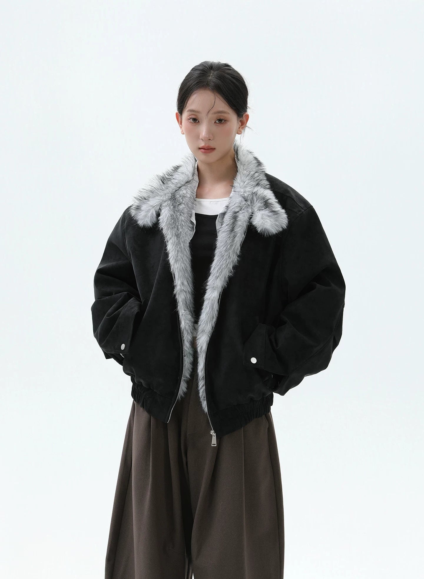 【26s Jan.】Eagle-Embroidered Harrington Padded Fur-Collar Jacket