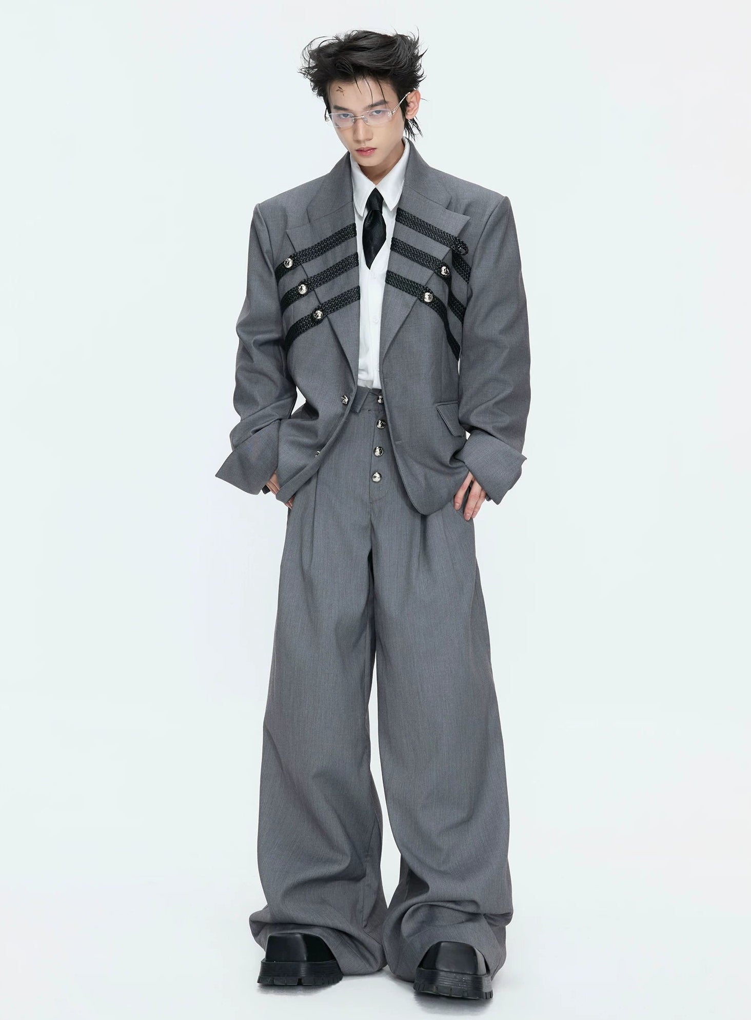 【26s Apr.】Silver Detail Double-Breasted Tailored Suit Set