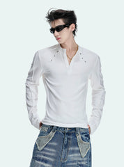 Deconstructed Studded Henley Tee
