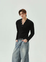 【25s Jun.】Button V-Neck Slim Fit Shirt