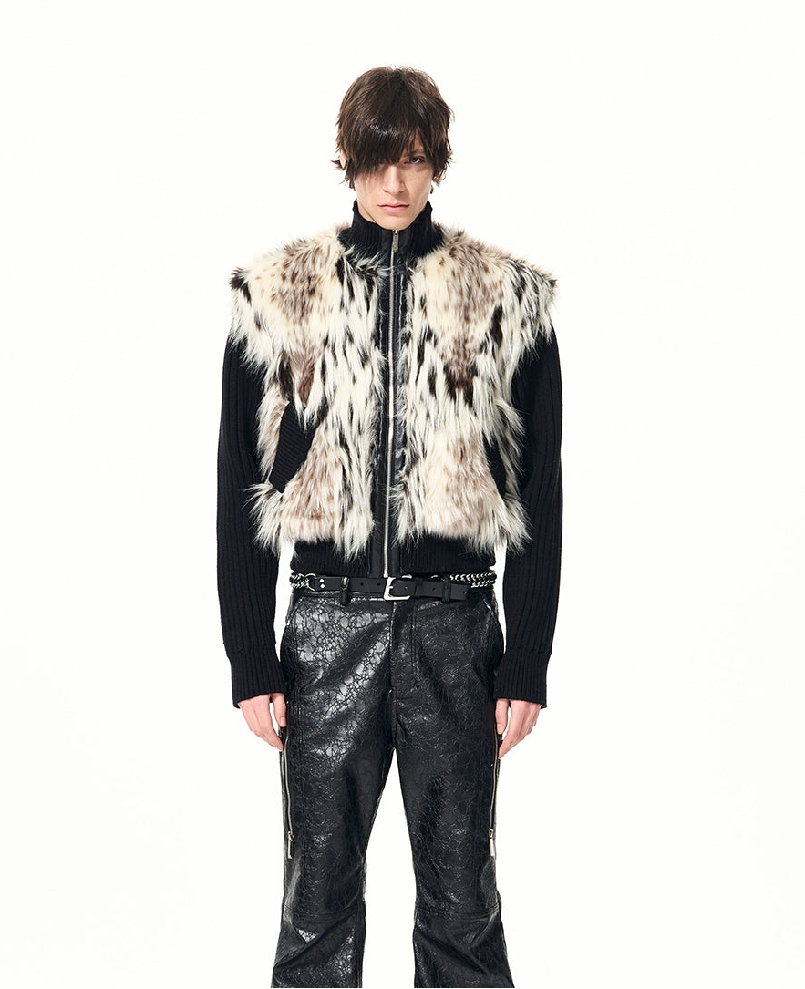 【26s Jan.】Fur-trimmed Quilted Stand-collar Knit Sweater