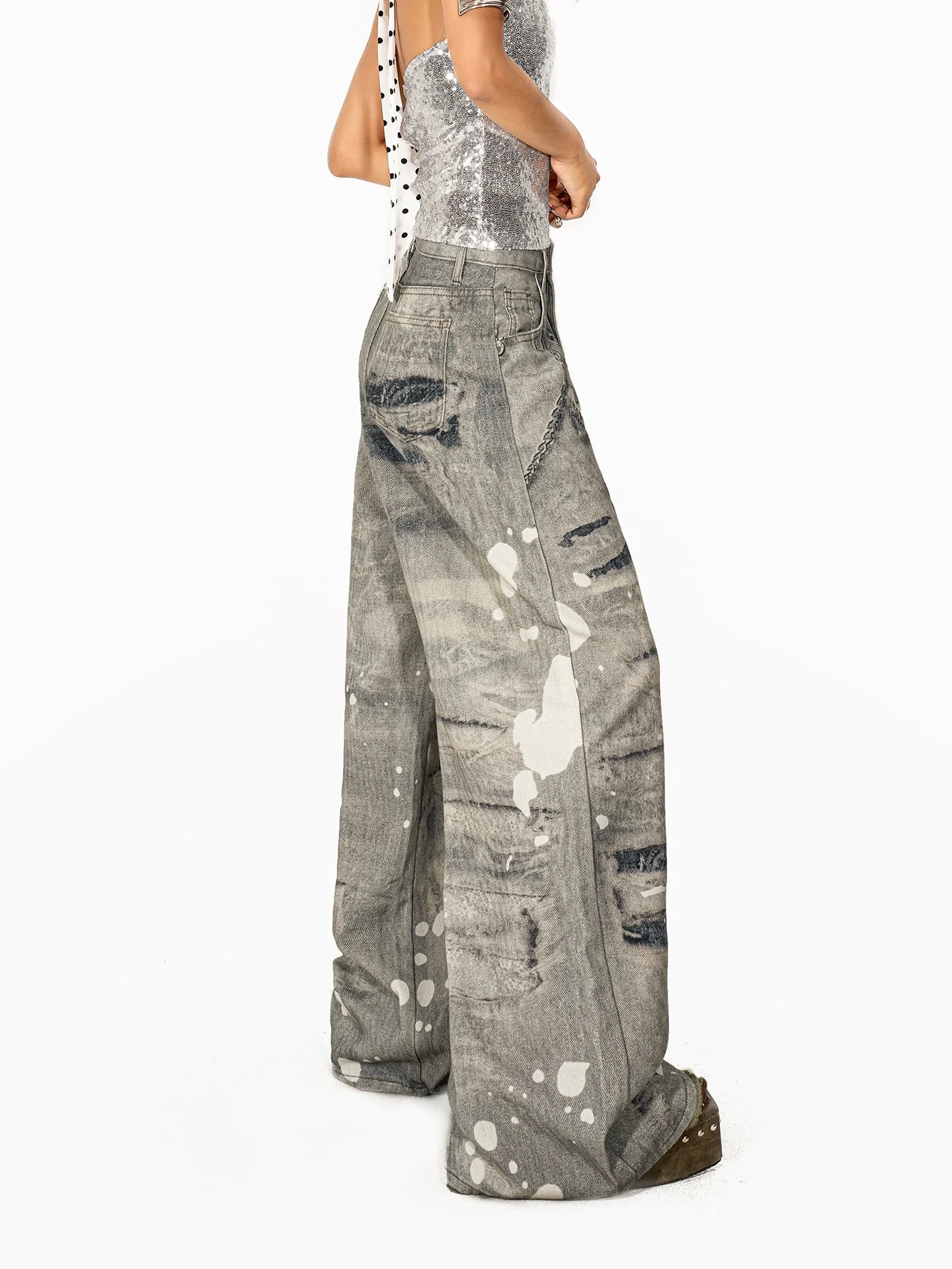 【25s Aug.】Heavily Detailed Chain Digital Print Jeans