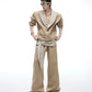 【25s Aug.】Black and White V-Neck Contrast Jacket with Drawstring Flowing Pants Set