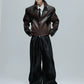 Embroidered Cropped Stand-up Collar Leather Jacket