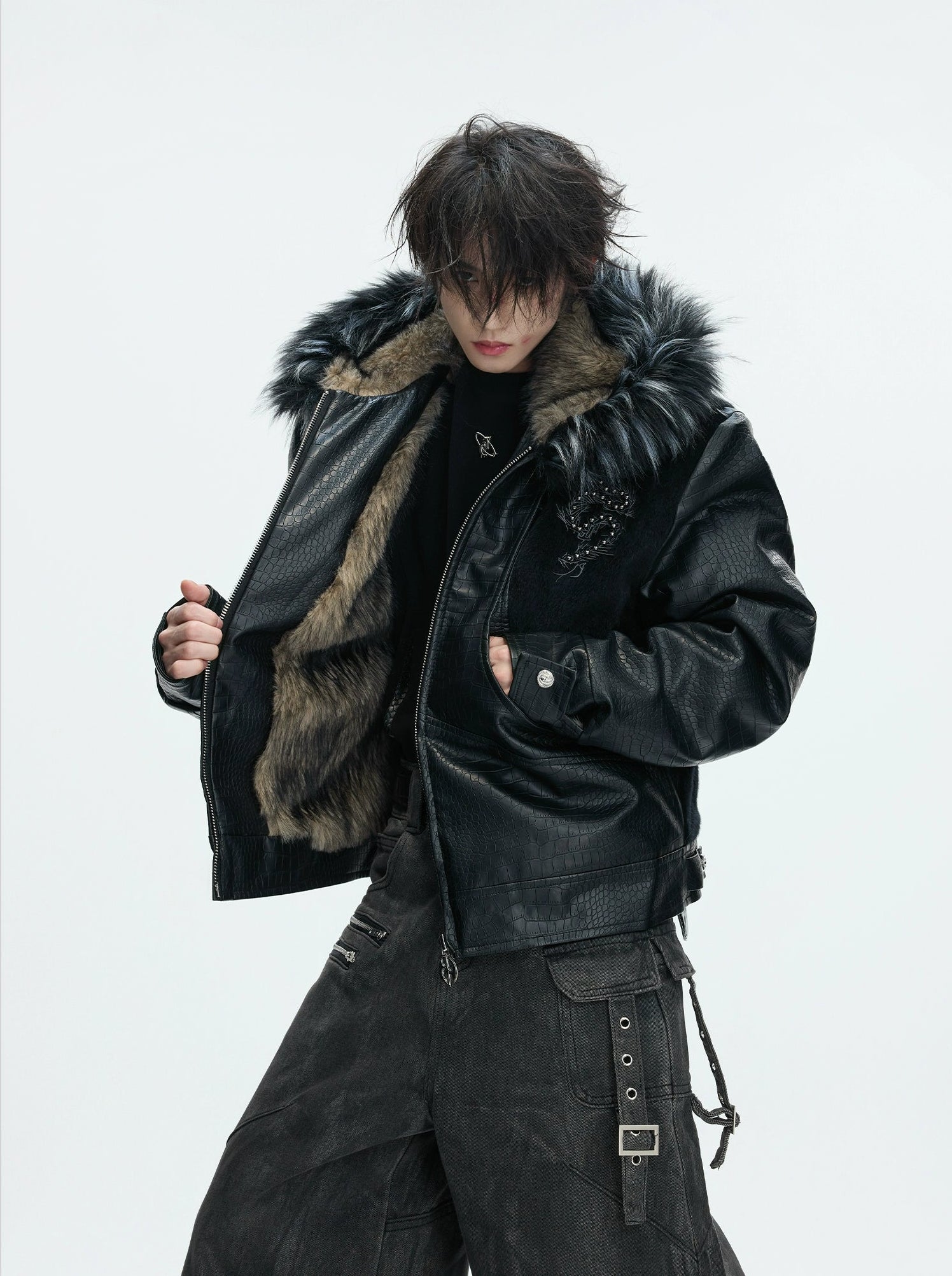 【26s Feb.】Horsehair and Crocodile Print Hooded Jacket