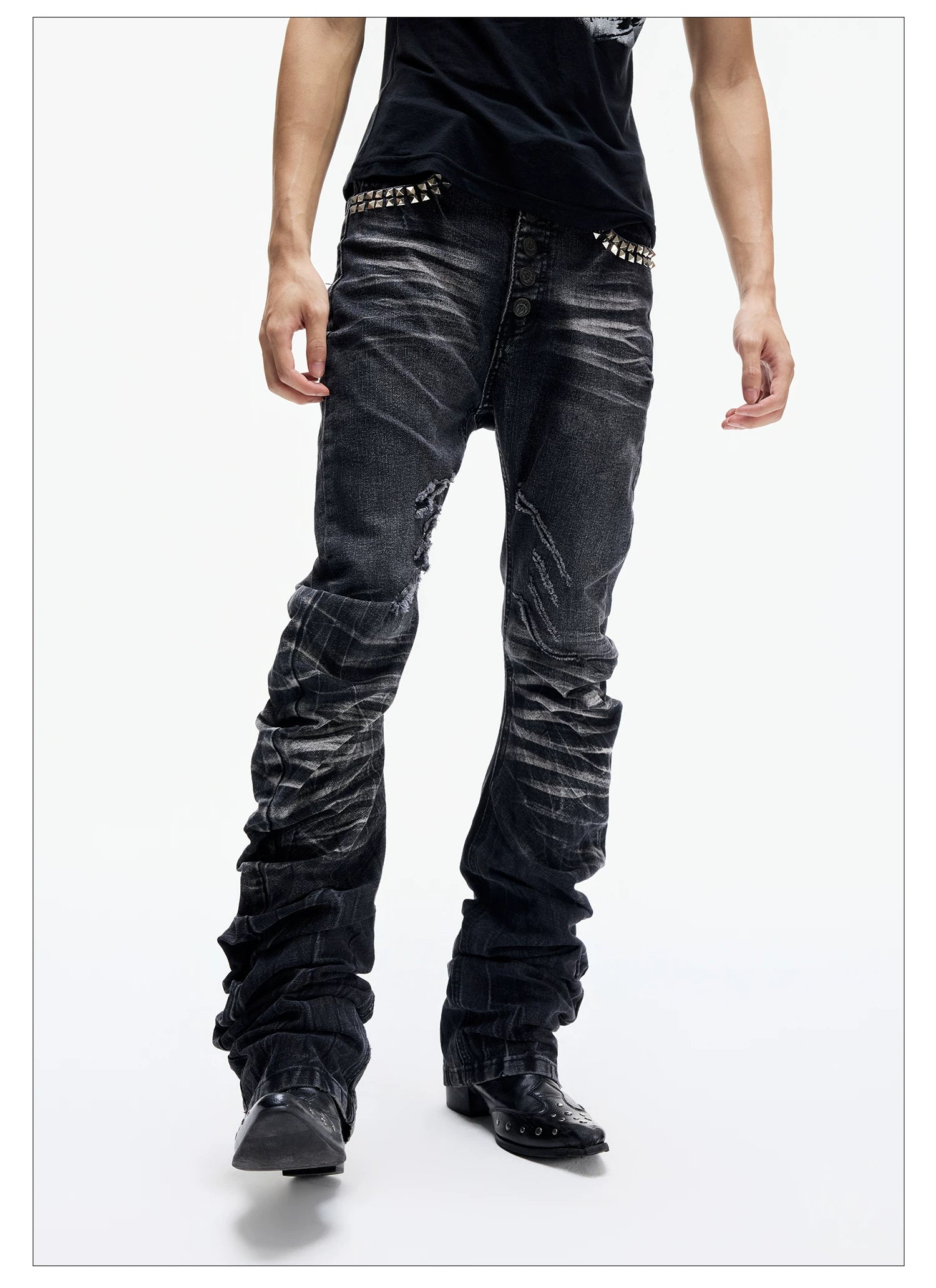 Ice Blue Studded Curved Skinny Jeans