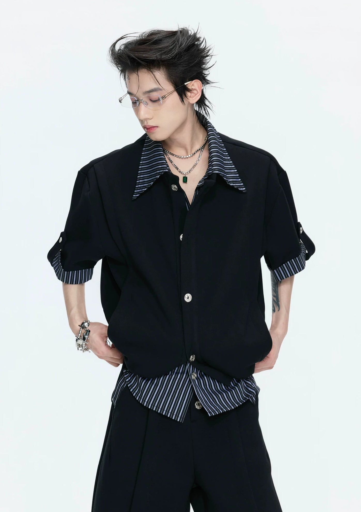 【26s May】Striped Layered Cardigan Tee Set