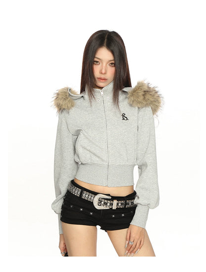 【25s Nov.】Detachable Fur Collar Hooded Short Jacket