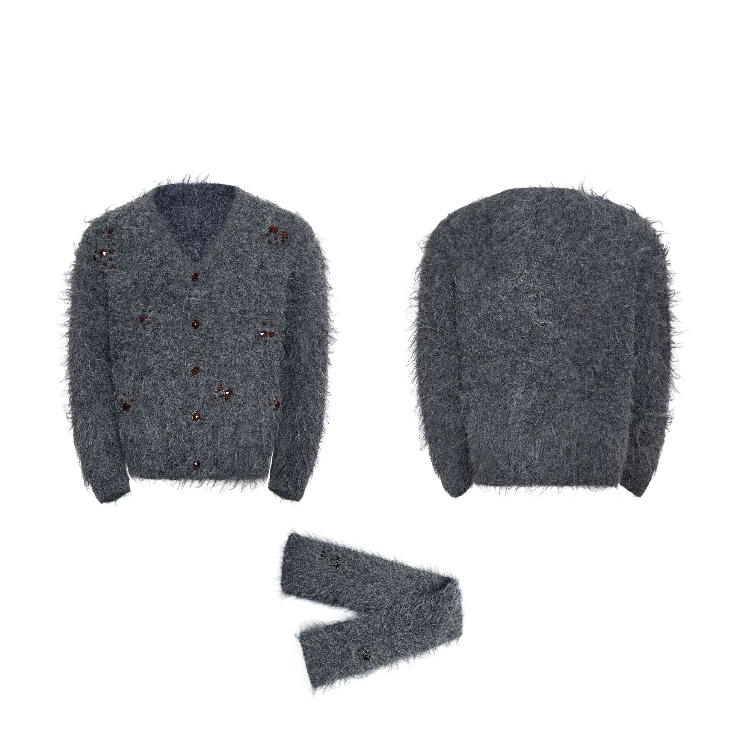 【26s Jan.】Faux Mohair V-neck Sweater [Scarf Included]
