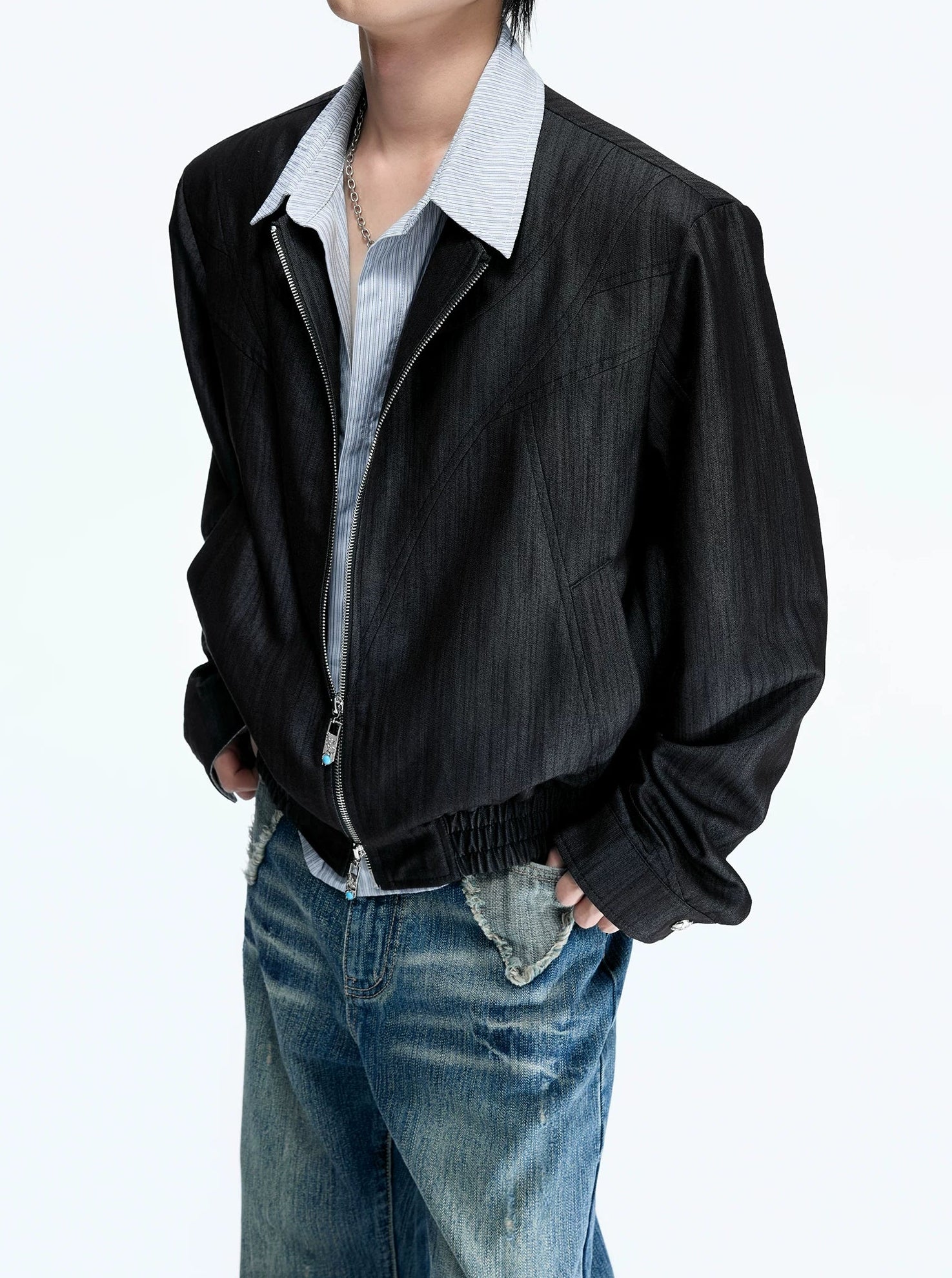 Pearlescent Striped Layered Shirt Jacket