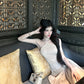 【25s Aug.】Lace Stitching Satin Halterneck Dress