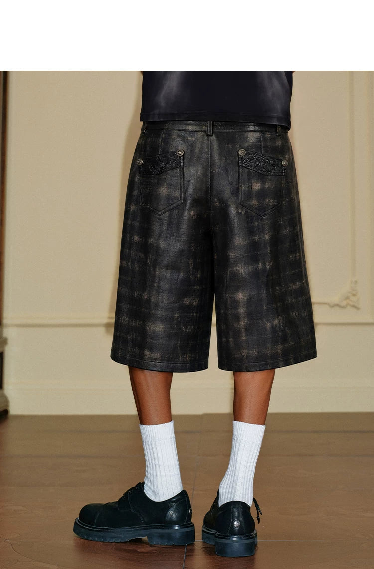 Waxed Patchwork Plaid Cropped Shorts