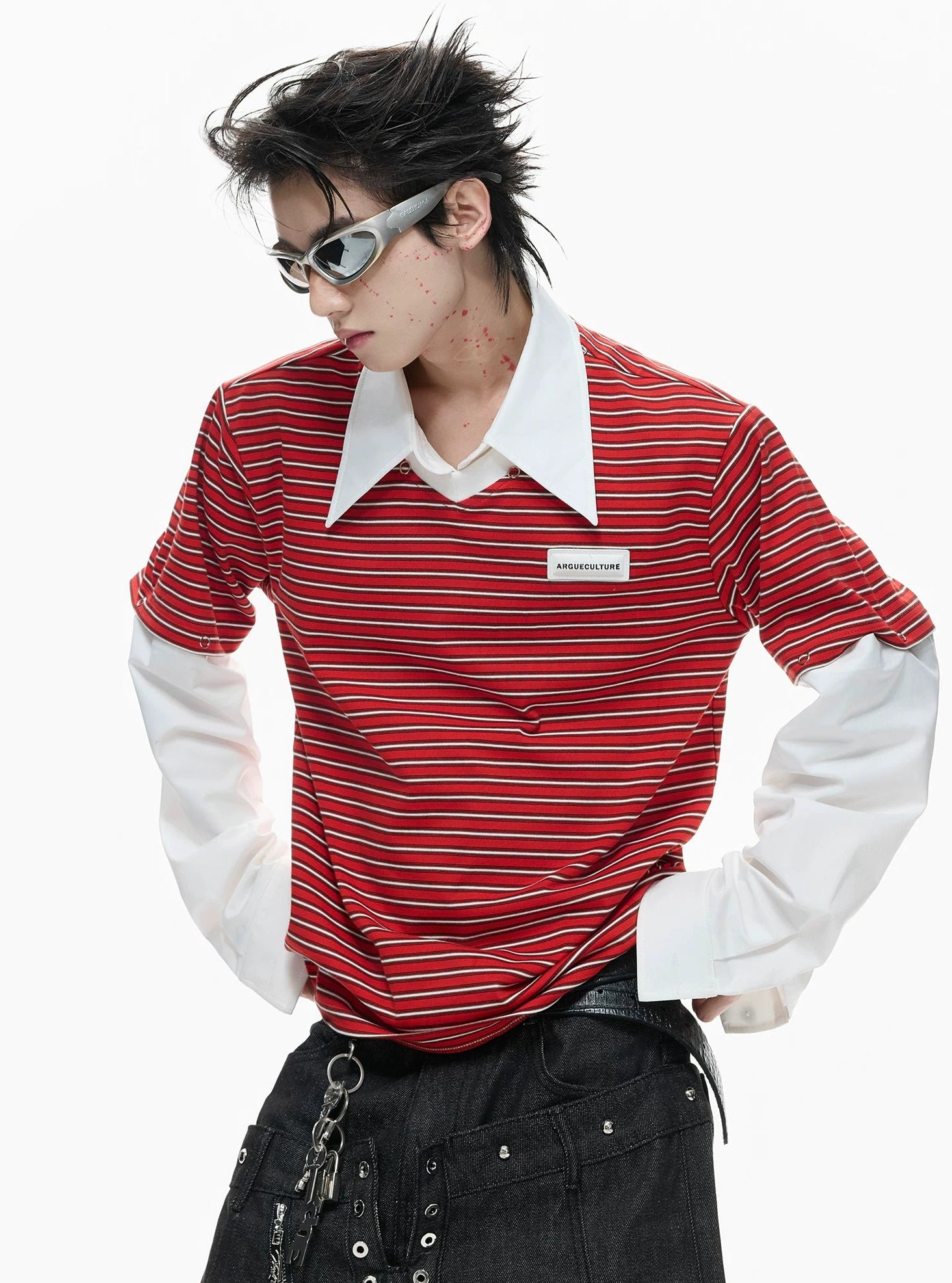 【26s Apr.】Contrast Stripe Convertible Layered Polo Shirt