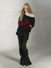 Wing-print Pleated Slim-fit High-stretch Jeans