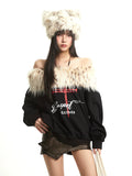 【25s Sep.】Vintage Off-the-shoulder Fur Collar Sweatshirt