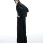 【25s Aug.】Black and White V-Neck Contrast Jacket with Drawstring Flowing Pants Set