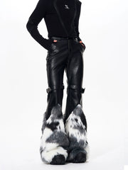 【26s Feb.】Fur-Panel Deconstructed Slight Flare Leather Pants