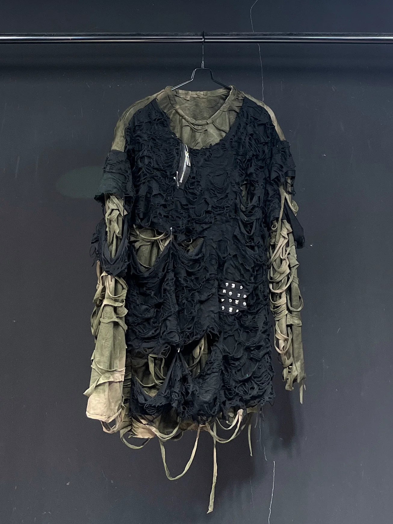 Distressed Black Oversized Long Sleeve T-Shirt