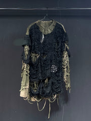 Distressed Black Oversized Long Sleeve T-Shirt