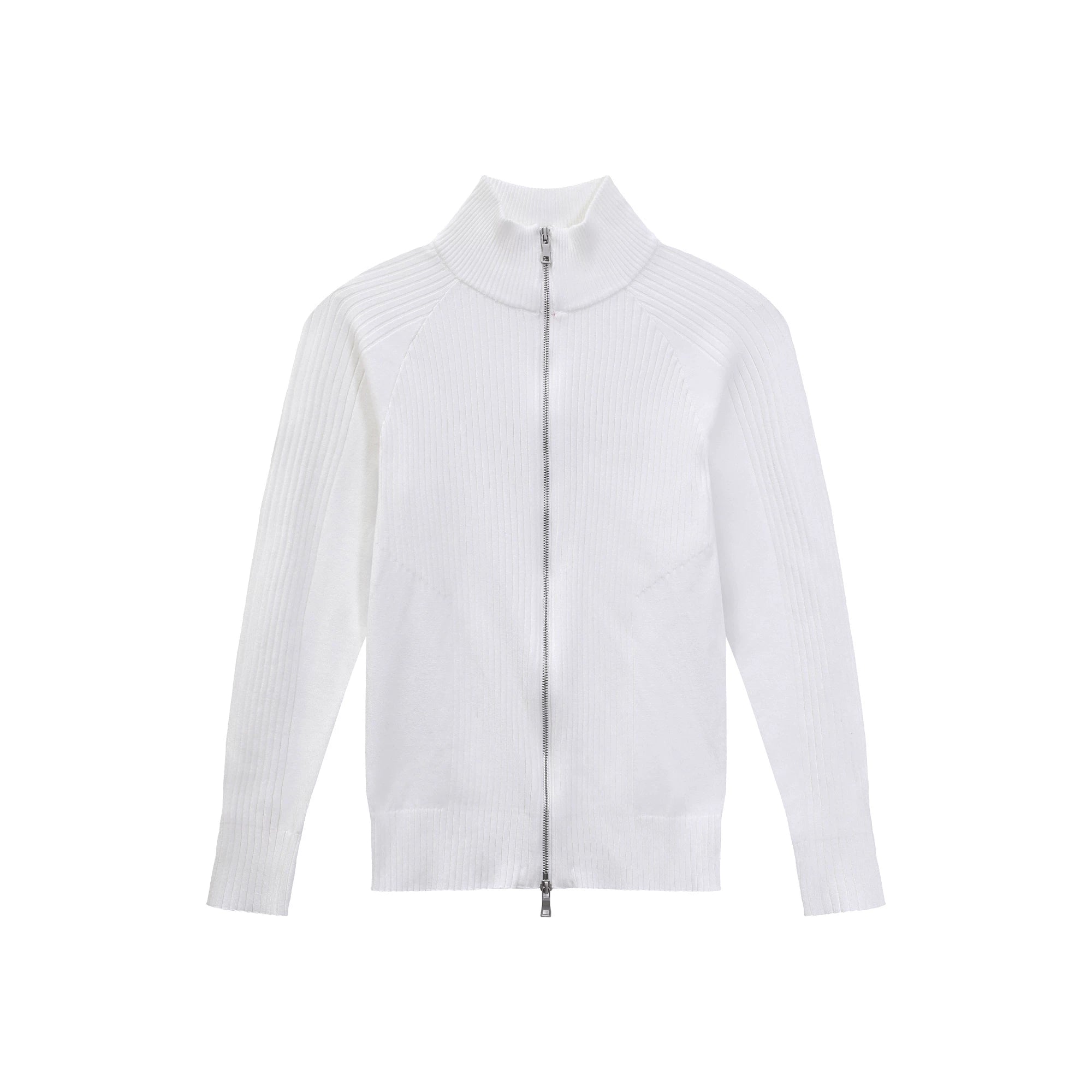 【26s Jan.】Slim-Fit Ribbed Stand Collar Double-Zip Knit Cardigan