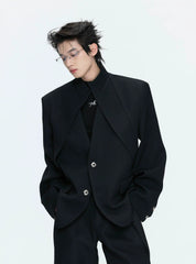 【26s Apr.】Layered Stand Collar V-Neck Structured Jacket / Pants
