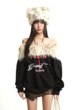 【25s Sep.】Vintage Off-the-shoulder Fur Collar Sweatshirt
