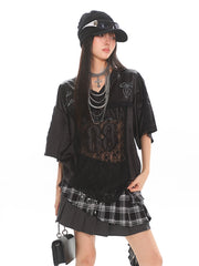 【25s June.】Lace Trim Rhinestone Sporty T-shirt