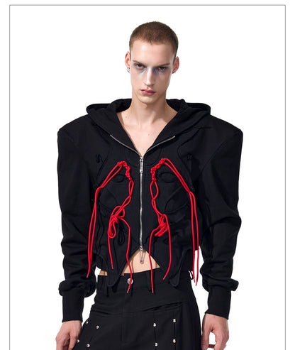 【25s Sep.】Irregular Cropped Zip-Up Hoodie with Shoulder Pads