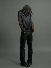 Leopard Panel Faux Fur Hooded Jacket