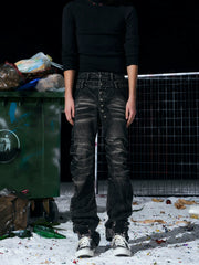 【26s Jan.】Bamboo-patterned Double-waisted Jeans